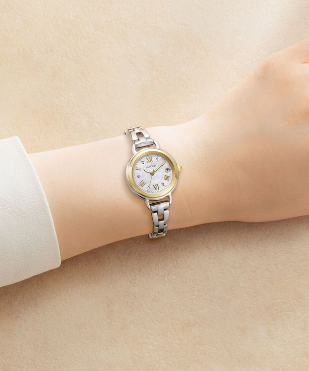 CITIZEN 【ソーラーテック電波時計】シルバー×ゴールドのアクセサリー感覚腕時計 シルバー
