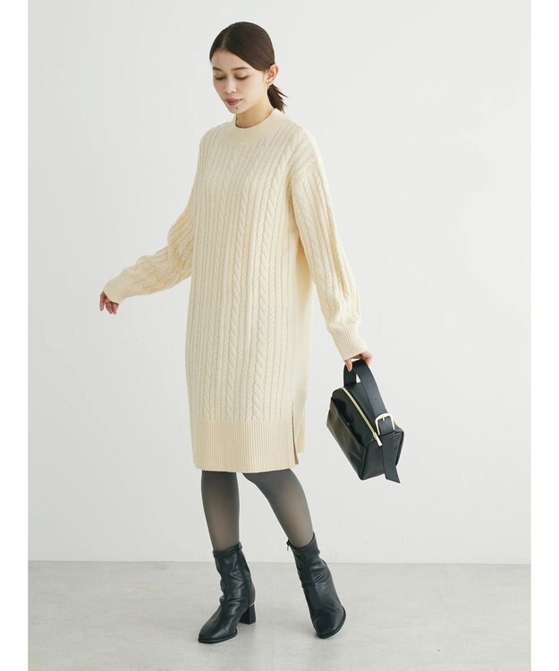 Green Parks ケーブルニットミニワンピース Ecru