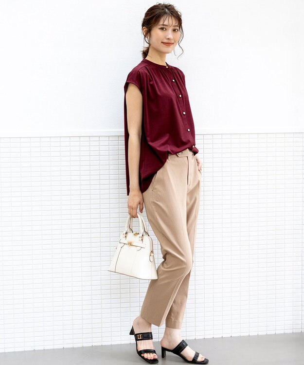 ANY SIS 【接触冷感・UVカット・洗える】ハイストレッチスムース2WAY ブラウス ボルドー