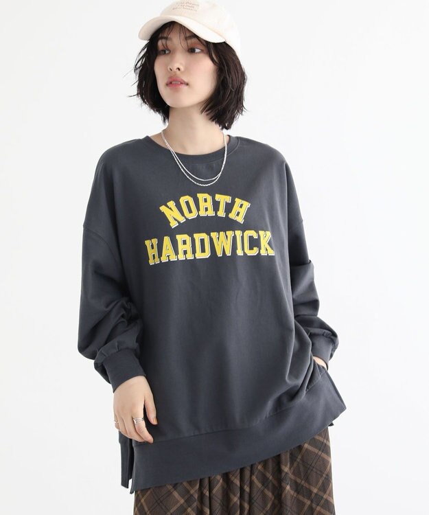 Green Parks カレッジロゴ裏毛チュニック Charcoal Gray