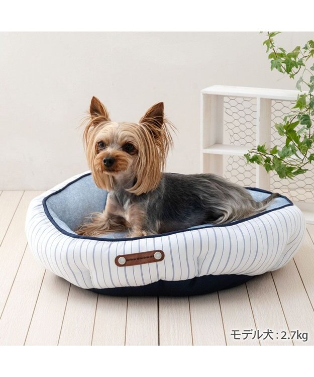 PET PARADISE ペットパラダイス クールカドラー 《シャンブレー》 丸型 Ｓ ホワイト×ブルー