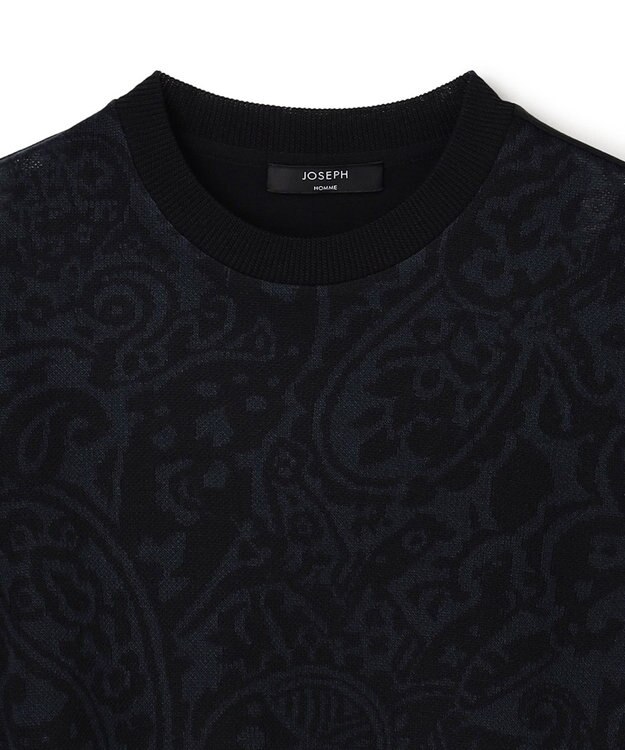 JOSEPH HOMME オリエンタルジャガードニットブロック　クルーネック半袖カットソー ネイビー系