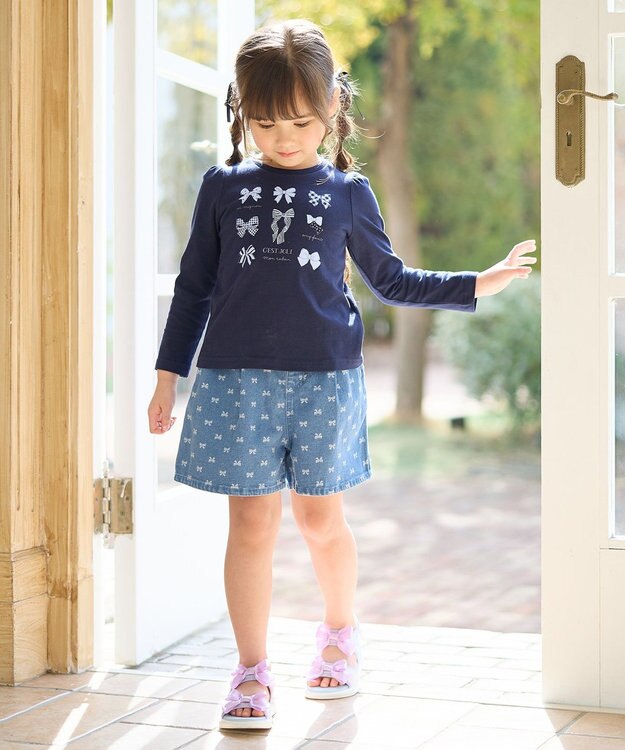 ANY KIDS 【WEB限定】7days プリント 長袖Tシャツ ネイビー×リボン