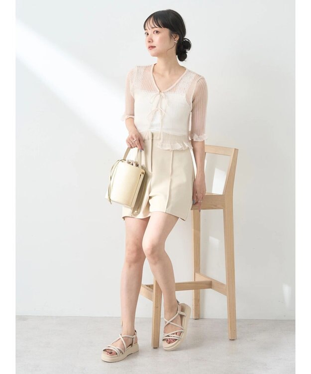 earth music&ecology シアーラメフリルカーディガン Ivory