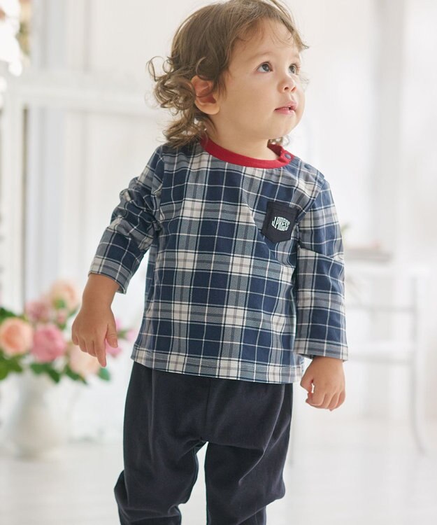 J.PRESS KIDS 【BOX付き】【80-90㎝】スムース 天竺カーディガン&長袖Tシャツ&パンツ セット ネイビー系3