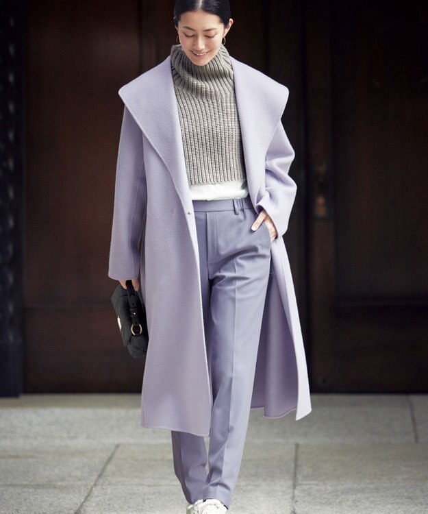 自由区 L 【撥水加工・洗える】TRギャバ裏起毛テーパード パンツ サックスブルー系