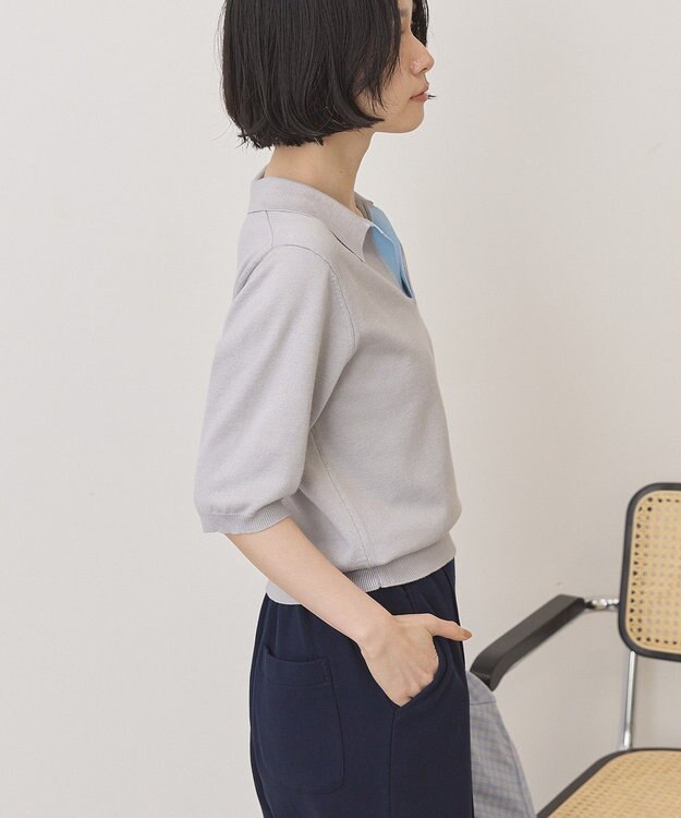 AMERICAN HOLIC 襟付き配色ニット Gray