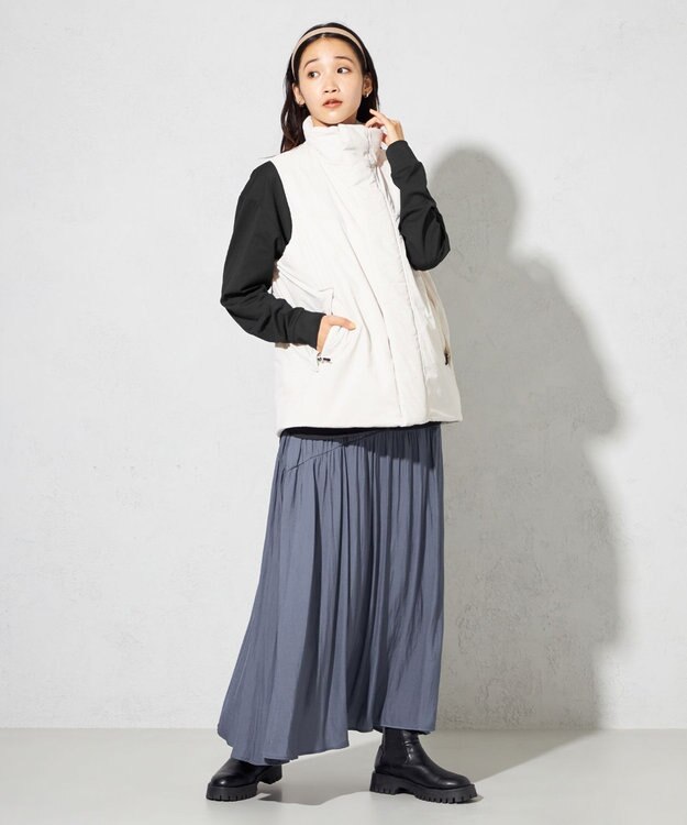 SHARE PARK LADIES 【洗える】ポリエステルシャンブレースカート ネイビー