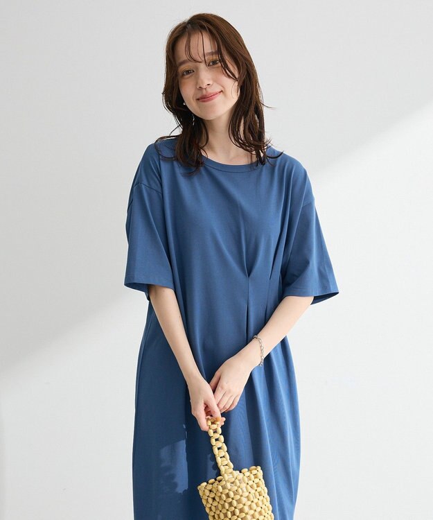 Green Parks 半袖タックカットワンピース Deep Blue