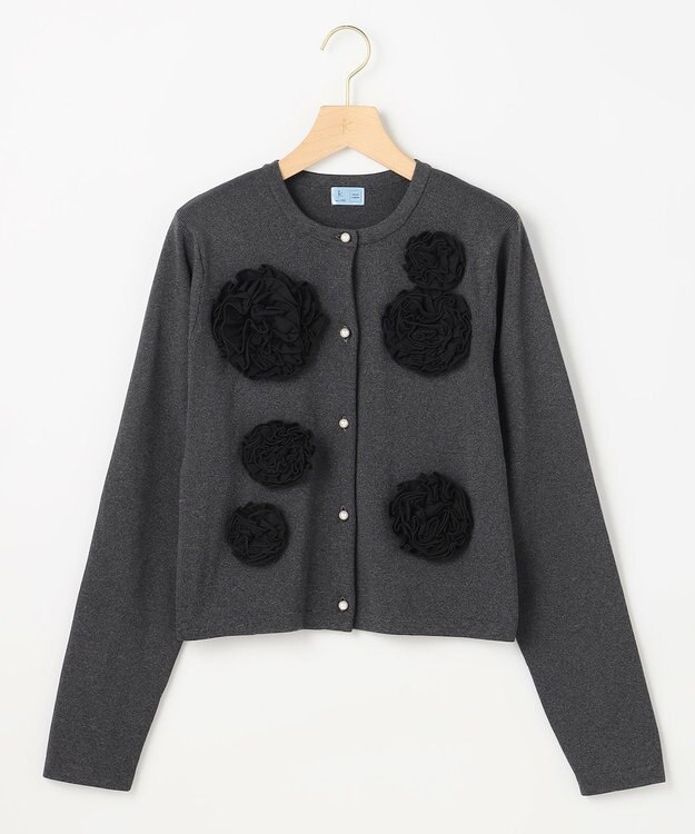 組曲 S 【組曲×setsuko sagittaire】ボンボンフラワーニット カーディガン グレー系