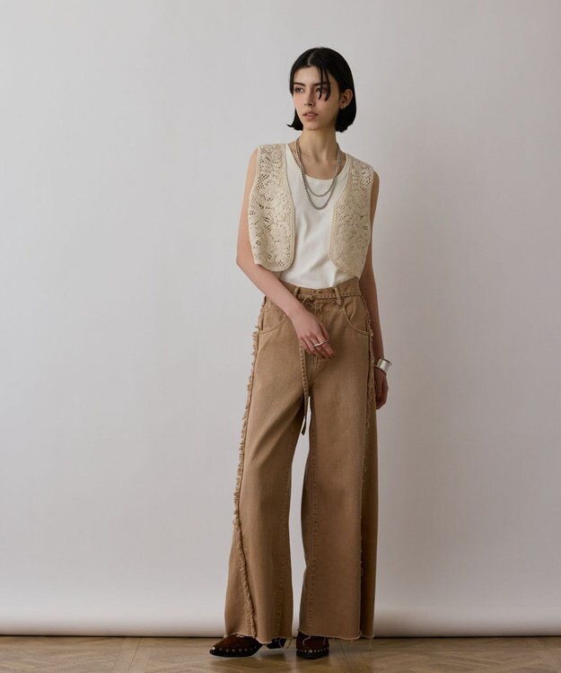 GRACE CONTINENTAL フリンジバギーパンツ ベージュ