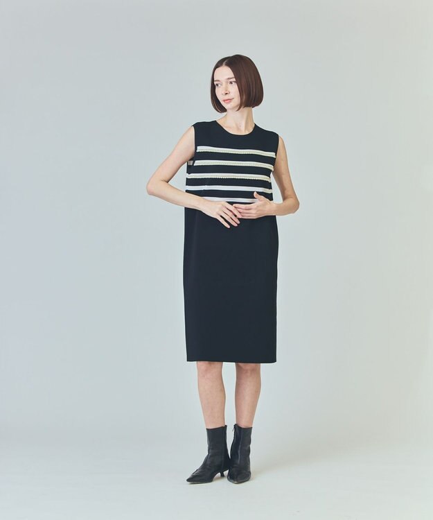 GRACE CONTINENTAL ボーダーパールワンピース ブラック