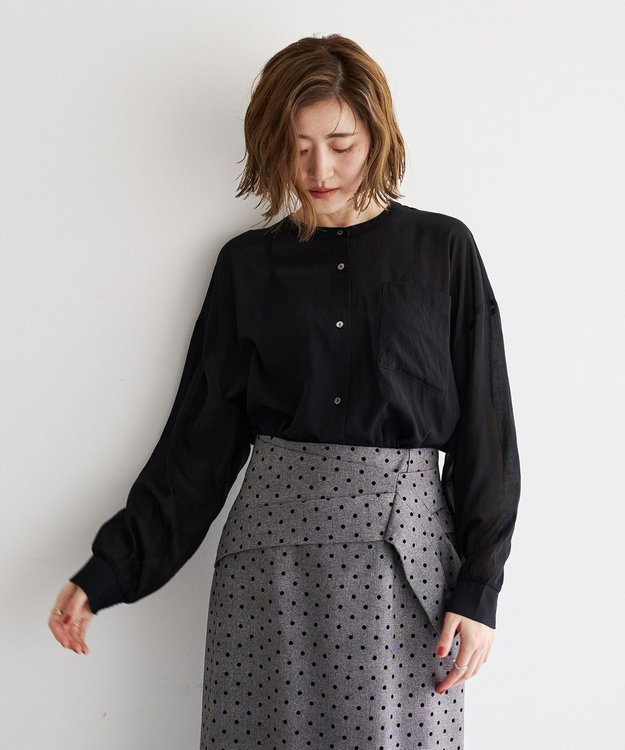 YECCA VECCA ドライタッチシアーバンドカラーシャツ Black