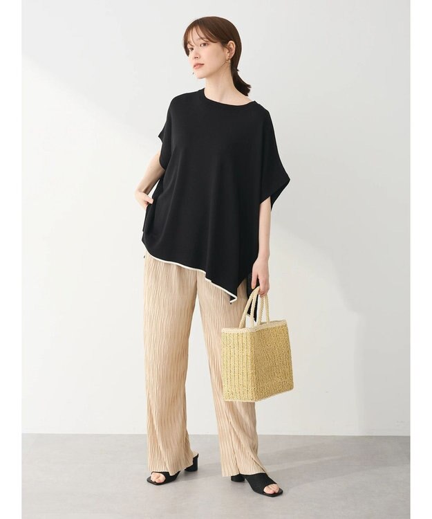 Green Parks 推しニット　裾ラインポンチョ型チュニック Black