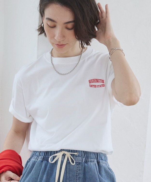 WEGO 【ANGIE VINTAGE】ワンポイント刺繍ロゴTシャツ ホワイトその他