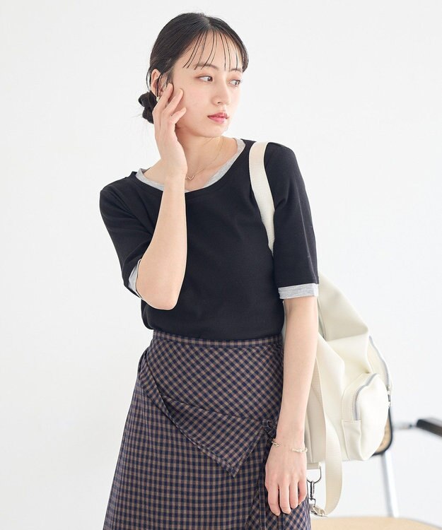earth music&ecology レイヤードライクバイカラープルオーバー Black