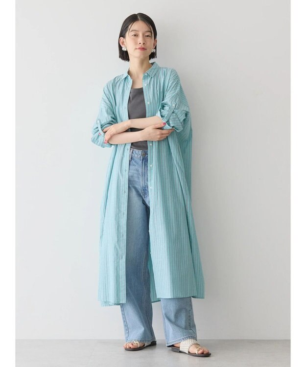 AMERICAN HOLIC 丈違いラメストライプワンピース Stripe Green