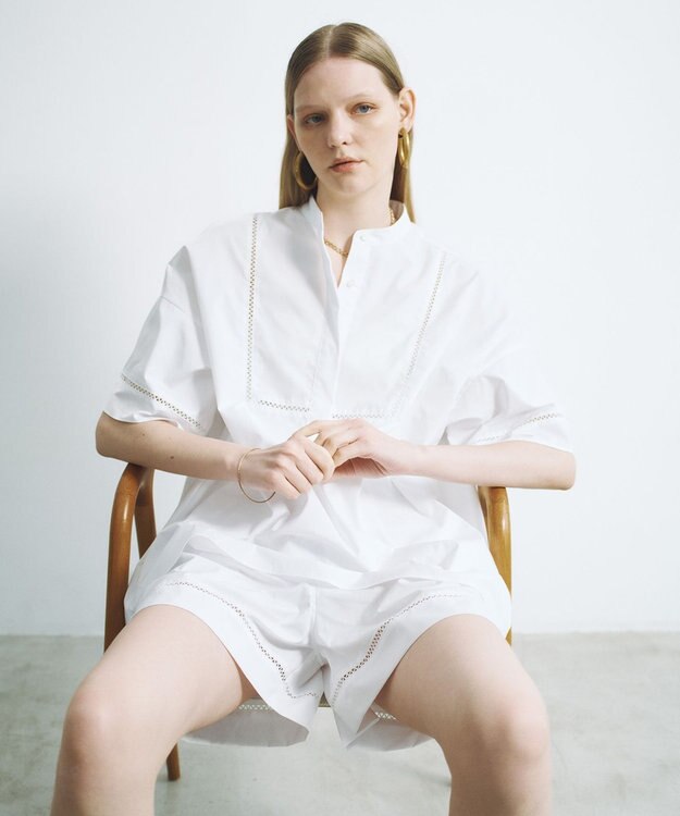 #Newans 【洗える/セットアップ可能】ハシゴレースハーフパンツ ホワイト