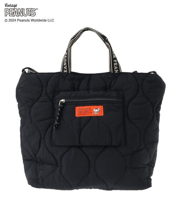 Green Parks ■ＰＥＡＮＵＴＳ　キルティングトートＬ Black