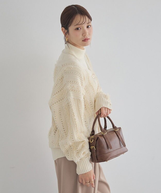 earth music&ecology チュールフリルニットカーディガン Ecru