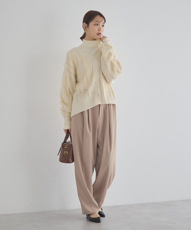 earth music&ecology チュールフリルニットカーディガン Ecru