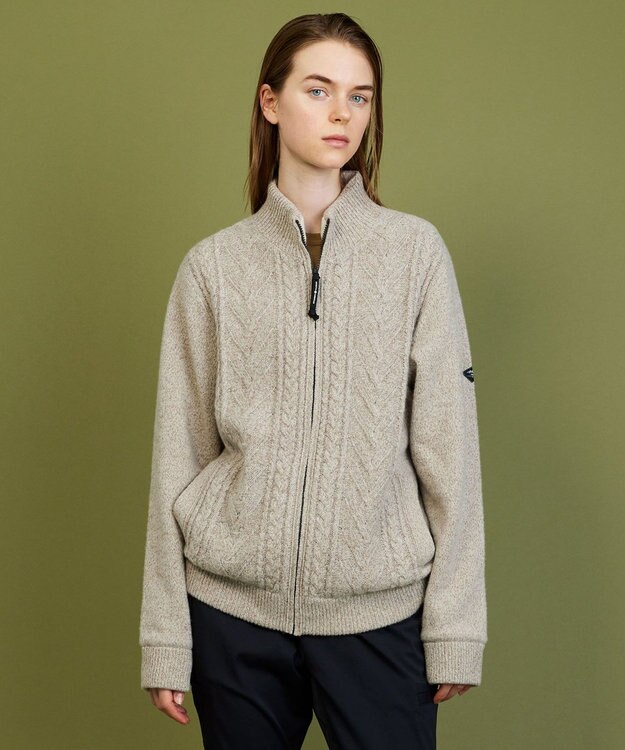 JOSEPH ABBOUD MOUNTAIN 【イタリア糸使用/サスティナブル素材/裏地付き/ライナードッキング対応】 コットンウール ニット アウター ベージュ系