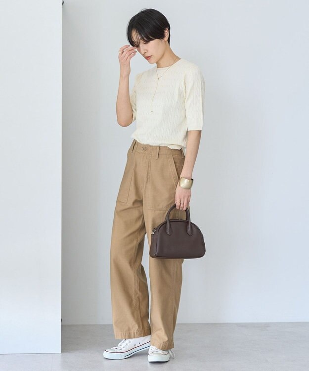 AMERICAN HOLIC ケーブル５分袖ニットプルオーバー Off White