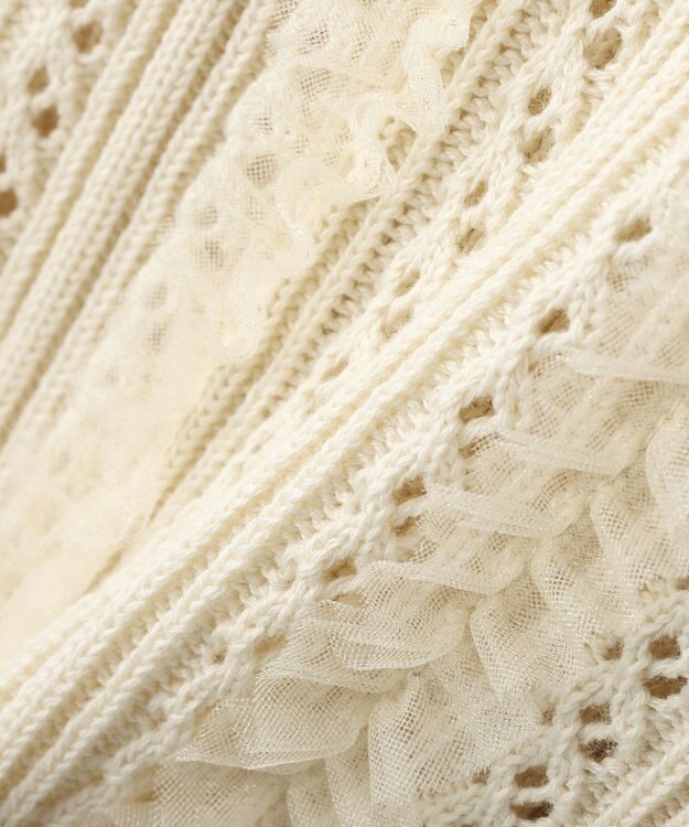 earth music&ecology チュールフリルニットカーディガン Ecru