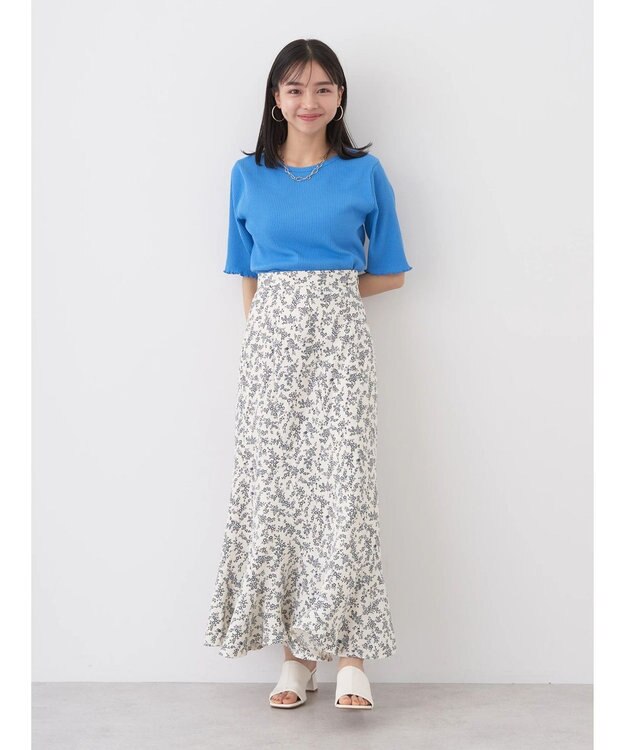 earth music&ecology ドットボタン５分袖リブプルオーバー Blue