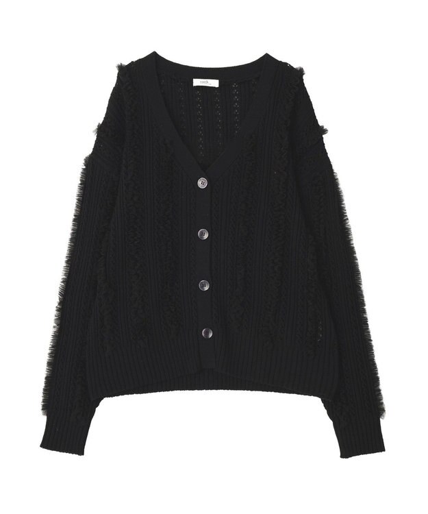 earth music&ecology チュールフリルニットカーディガン Black