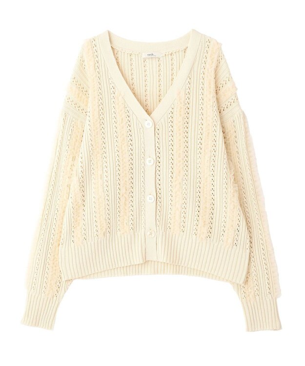 earth music&ecology チュールフリルニットカーディガン Ecru