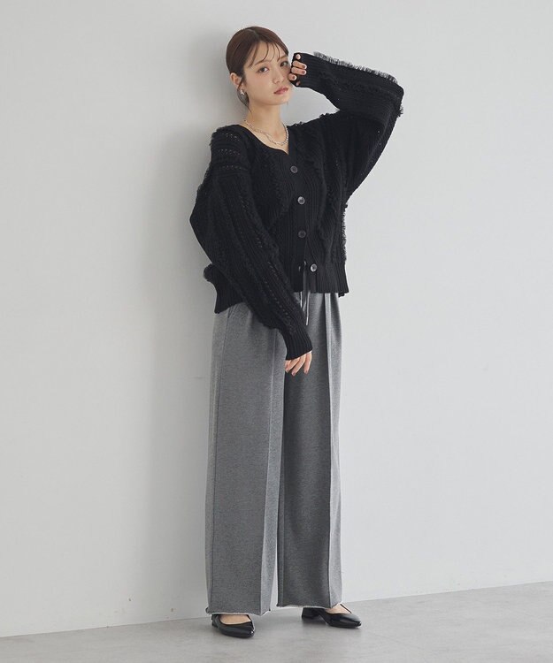 earth music&ecology チュールフリルニットカーディガン Black