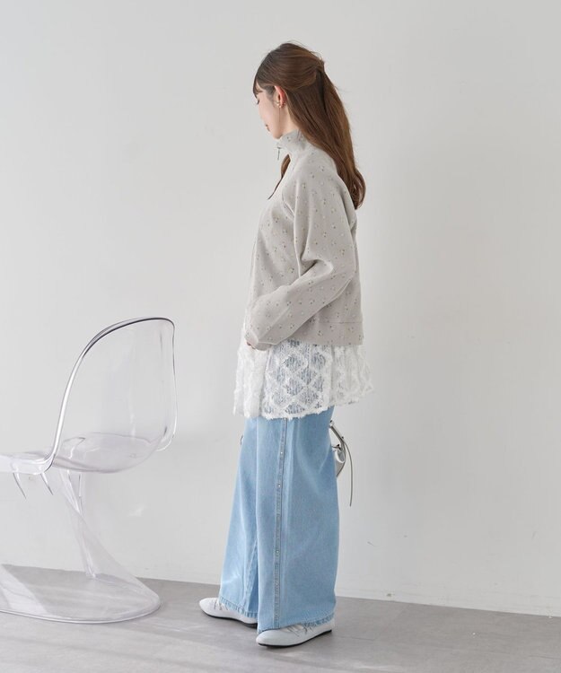 earth music&ecology 【予約】【綿100％】ダブルジップワッフルカーディガン フラワー