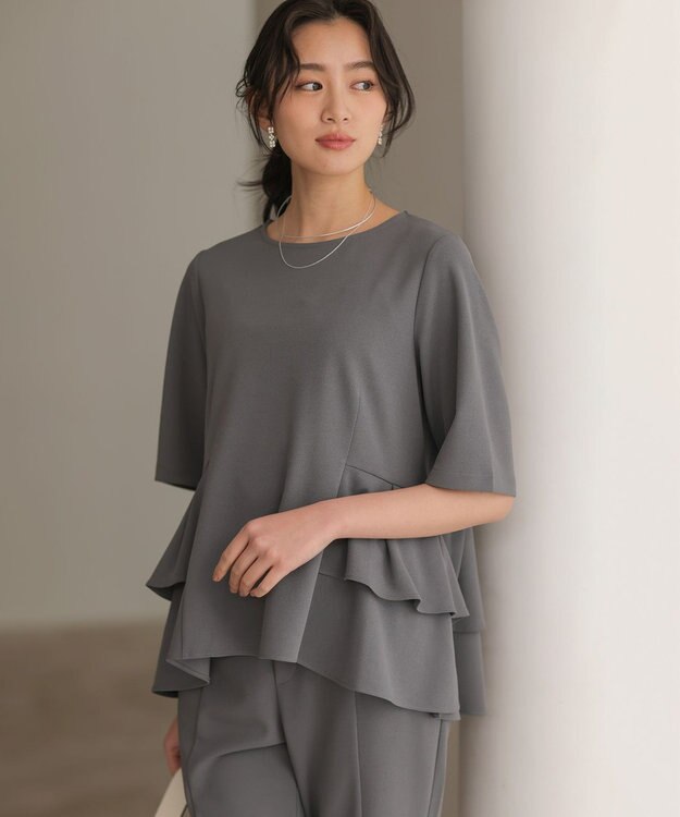 組曲 【WEB限定】ジョーゼットジャージー ティアード ブラウス グレー系