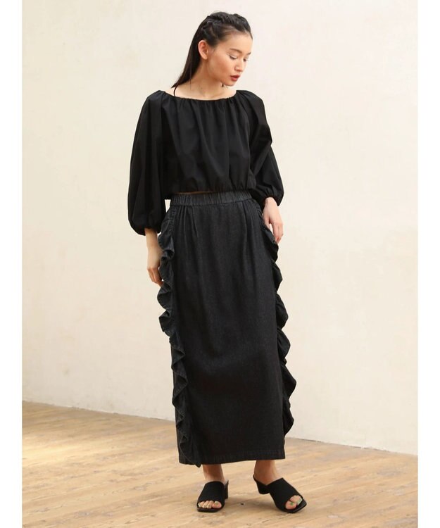 Green Parks ■ＥＳＣＡＲ　デニムサイドラッフルスカート Black