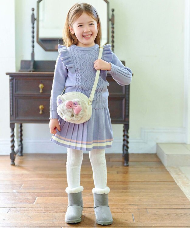 ANY KIDS 肩フリルハートケーブルニット サックスブルー