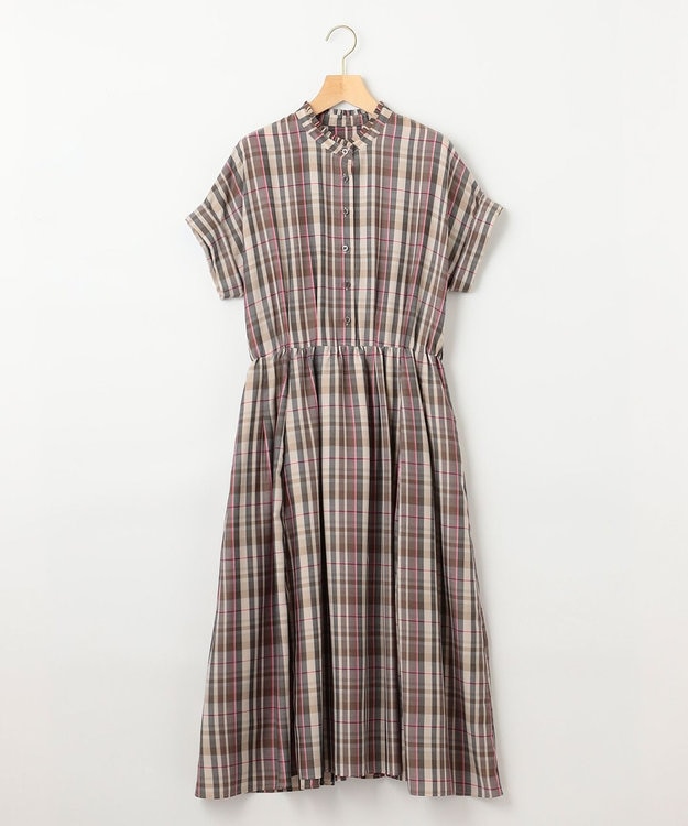 組曲 【リボンタイ付き】シアーツイルチェック ワンピース ベージュ系3