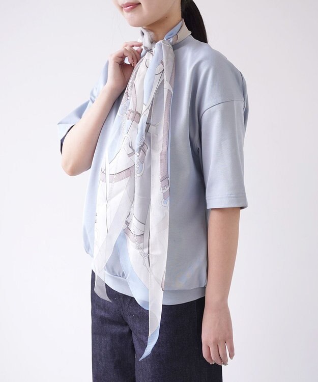 Marca ＜洗えるシルク＞【Marcaオリジナル】フローイングベルト剣先 ウォッシャブル シルクローン 剣先ストール ベージュ×ブルー