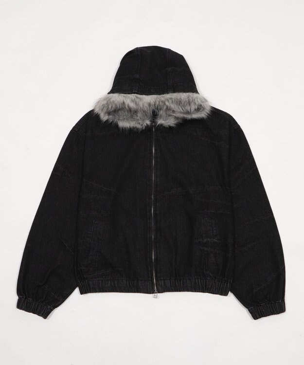 WEGO 【ユニセックス着用ITEM】ファーフードスラッシュデニムブルゾン デニムブラックソノタ