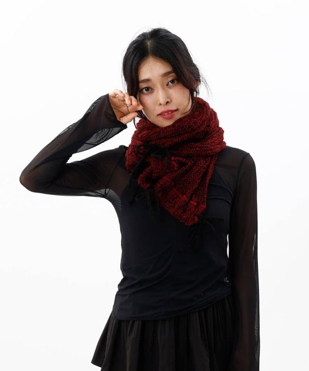 AURORA 【 ANNA SUI（アナ スイ）】リボン付きセミストール(WASH) レッド