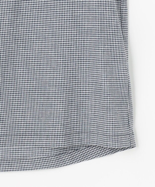 J.PRESS LADIES リネンminiチェック バンドカラー ブラウス ネイビーギンガム系