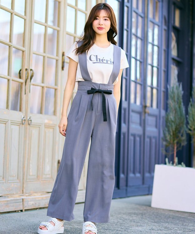 Feroux 【2WAY】サス付きリボン パンツ グレー系