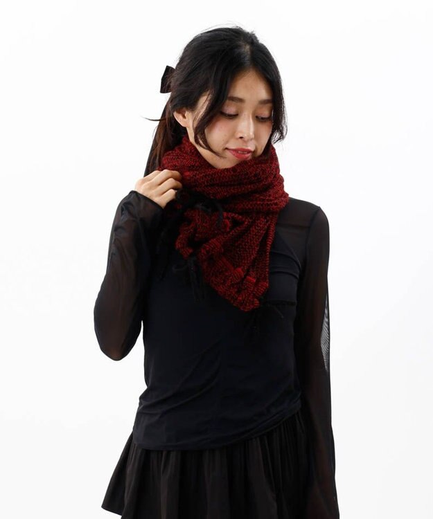 AURORA 【 ANNA SUI（アナ スイ）】リボン付きセミストール(WASH) レッド