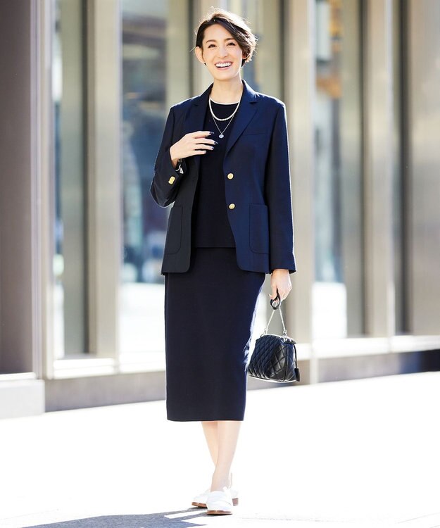 J.PRESS LADIES 【洗える】 レーヨンストレッチフルニードル ニット ネイビー系