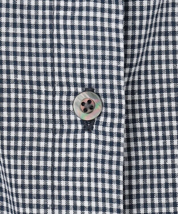 J.PRESS LADIES リネンminiチェック バンドカラー ブラウス ネイビーギンガム系
