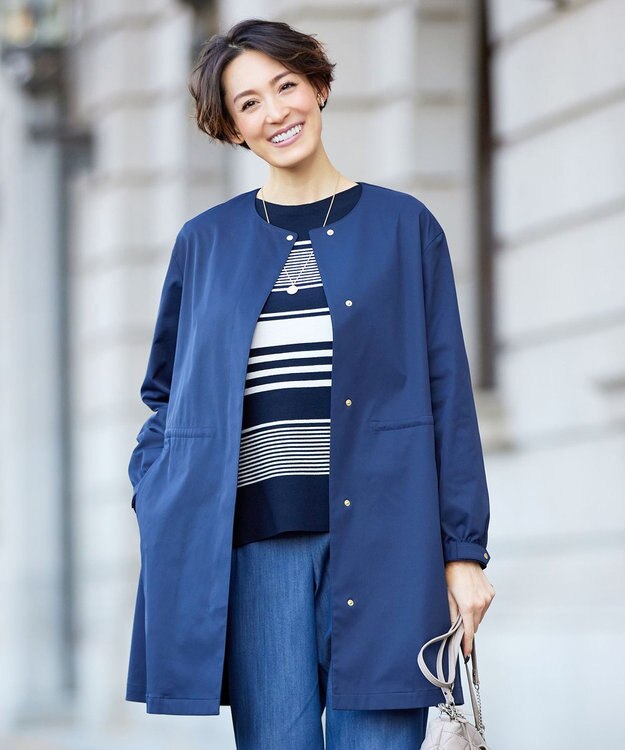 J.PRESS LADIES 【洗える】 ソロテックスドライツイル ノーカラー コート ネイビー系