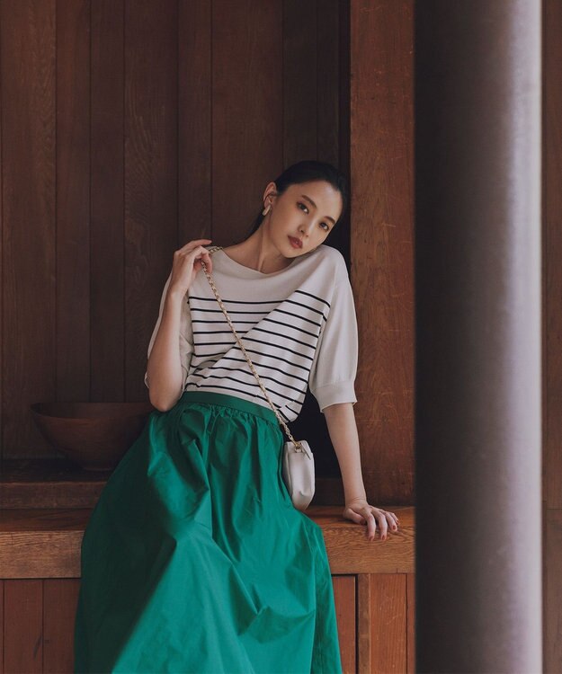 UNFILO L スゴ機能 パフスリーブニット グレージュ×ブラック