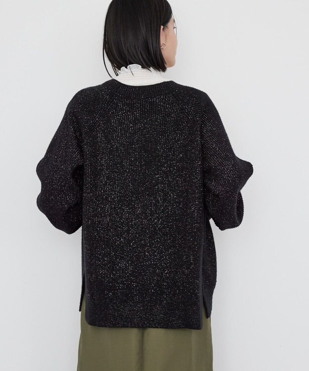 AMERICAN HOLIC バイパチラメ入りＶネック片畦ニットカーディガ Black