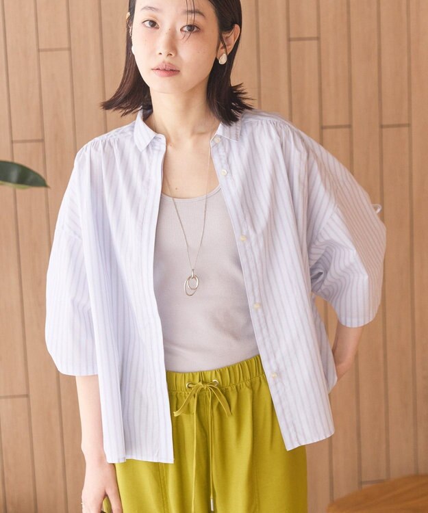 AMERICAN HOLIC 【先行予約】【WEB限定】ギャザーリボンスリーブ半袖シャツ Stripe