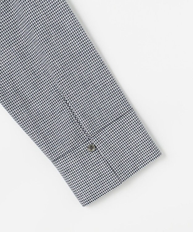 J.PRESS LADIES リネンminiチェック バンドカラー ブラウス ネイビーギンガム系